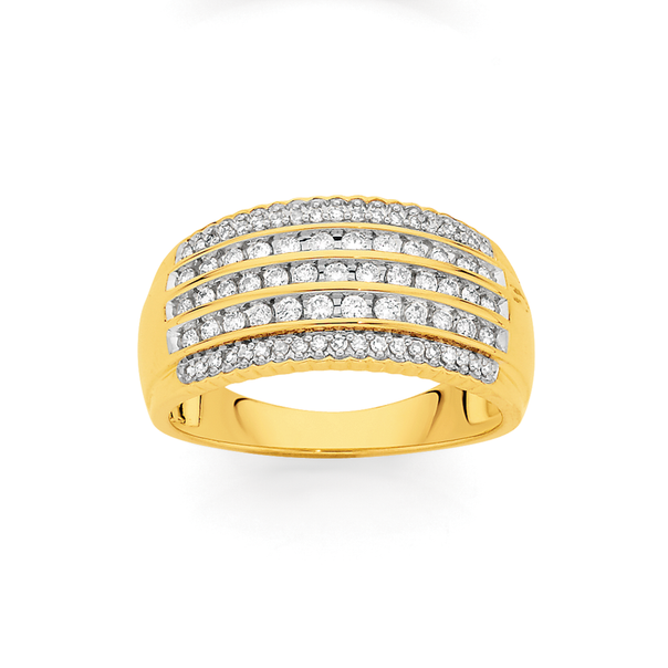 9ct Gold Wide Diamond Multi Row Dress Ring