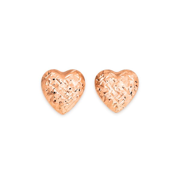 9ct Rose Gold 8mm Diamond-cut Heart Stud Earrings