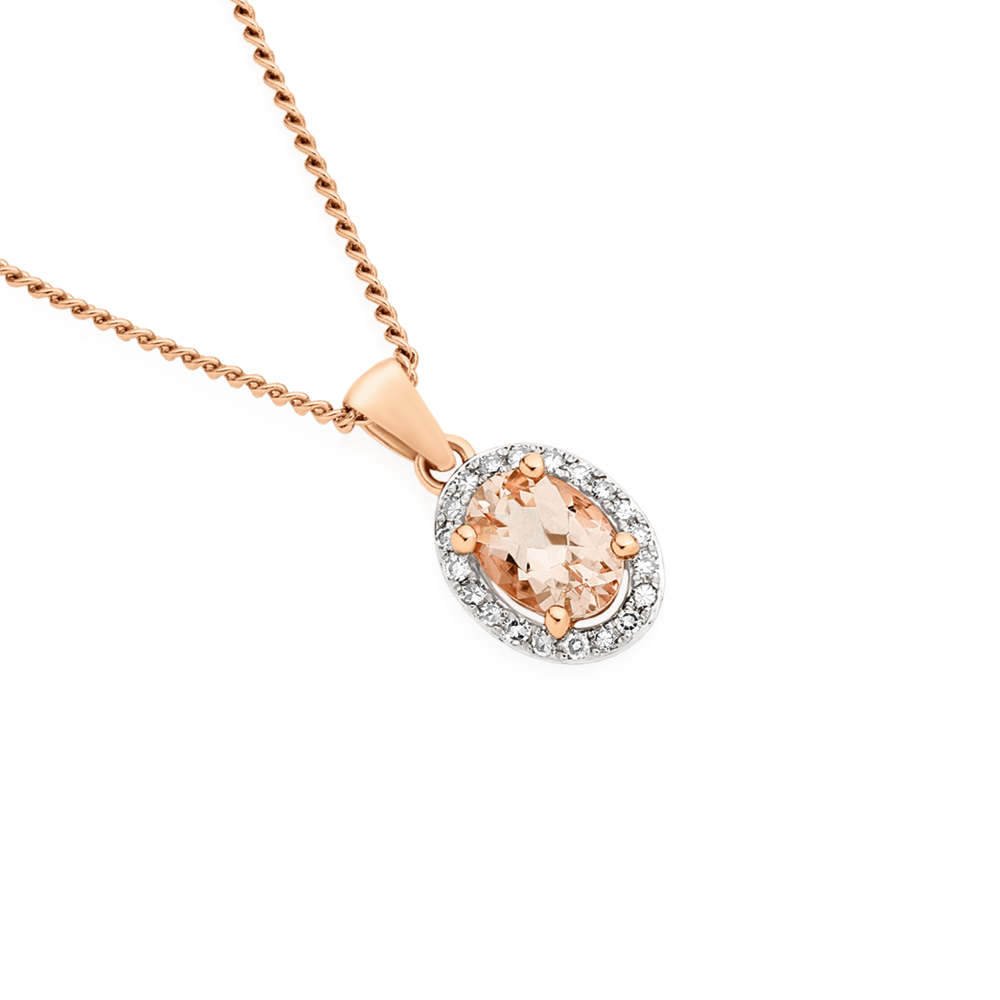 Albert`s 14k Rose Gold 2.18ctw Morganite and Diamond Necklace PC7497M