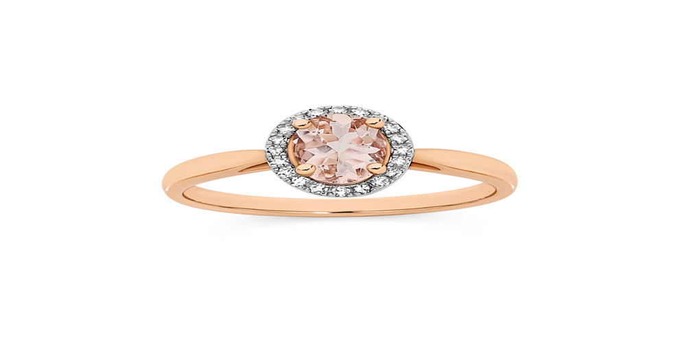 9ct Rose Gold Morganite Diamond Ring in Peach Angus Coote