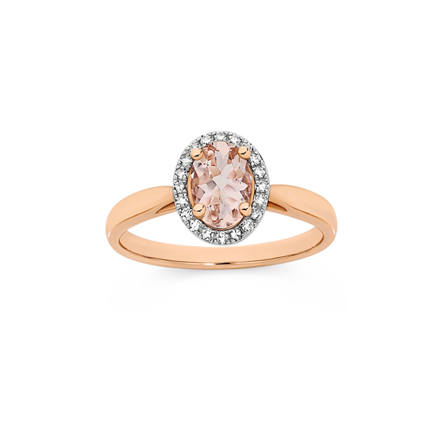 9ct Rose Gold Morganite Diamond Ring in Peach Angus Coote