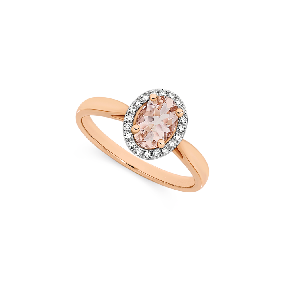 9ct Rose Gold Morganite Diamond Ring in Peach Angus Coote