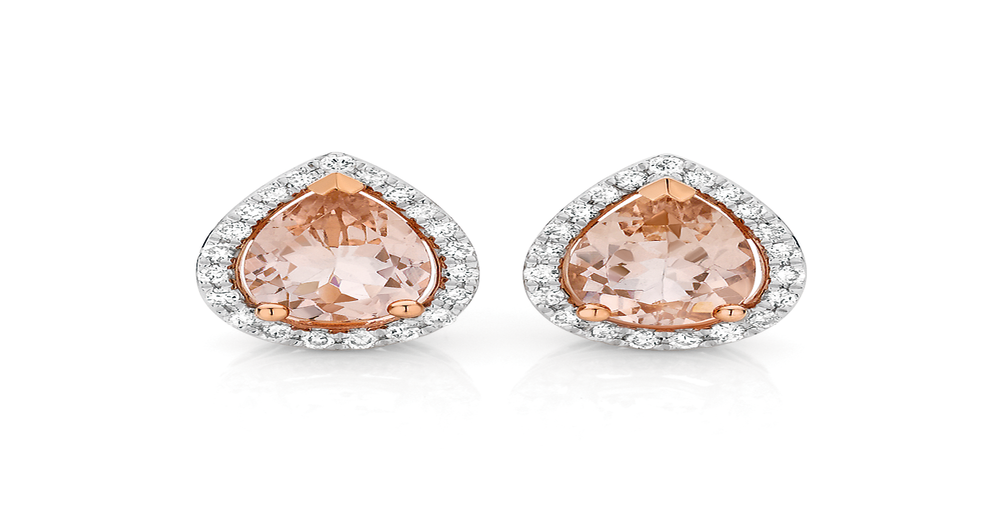 9ct Rose Gold & Diamond Stud Earrings in Peach Angus & Coote