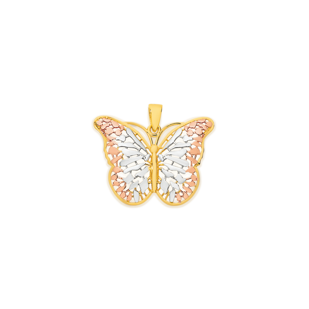 9ct Rose Gold Tri Tone Butterfly Pendant
