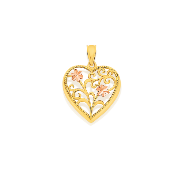 9ct Rose Gold Two Tone Heart Pendant