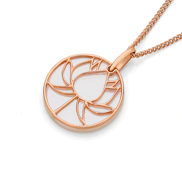 9ct Rose Gold White Mother of Pearl Lotus Pendant