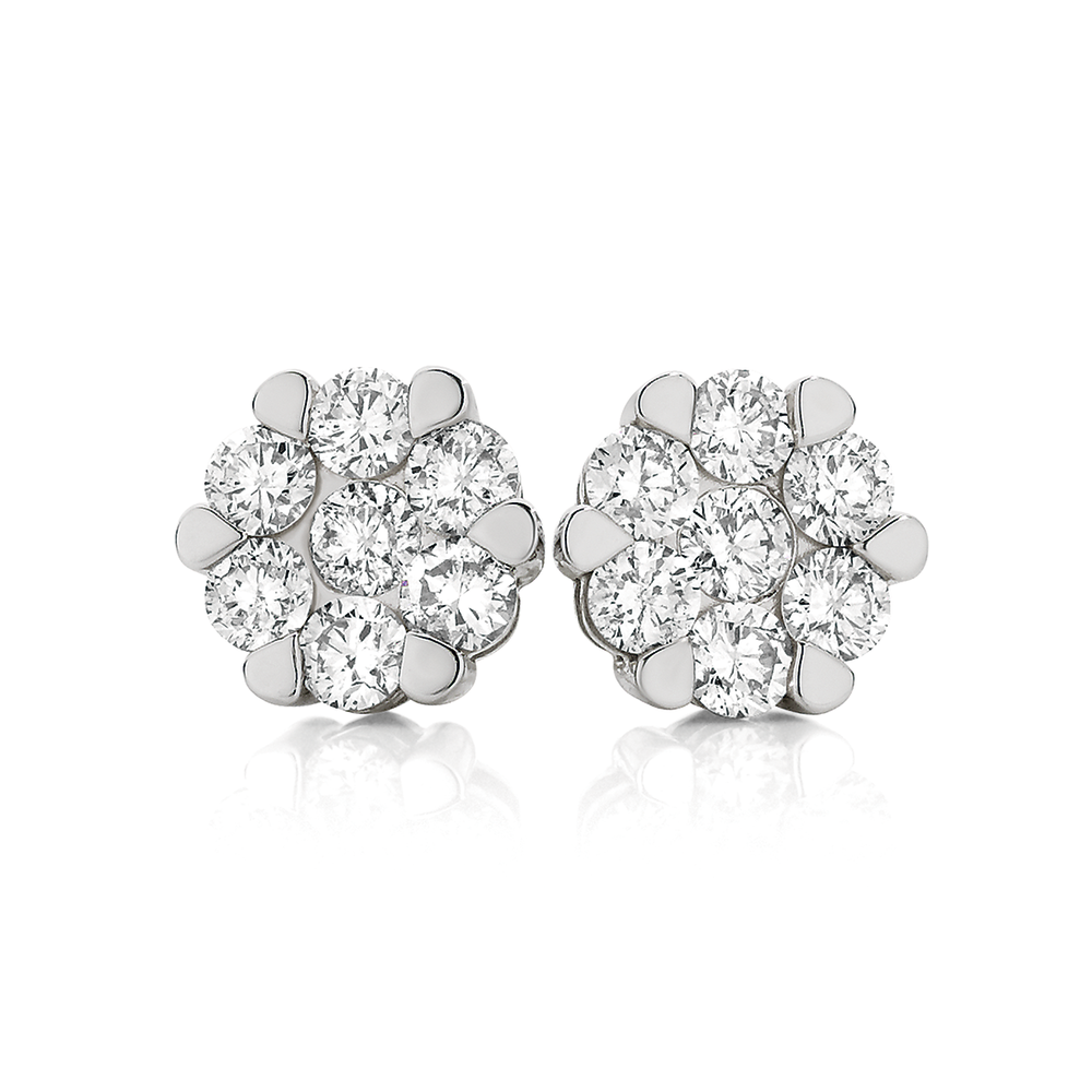 Diamond Square Cluster Stud Earrings  Gold River Jewellers