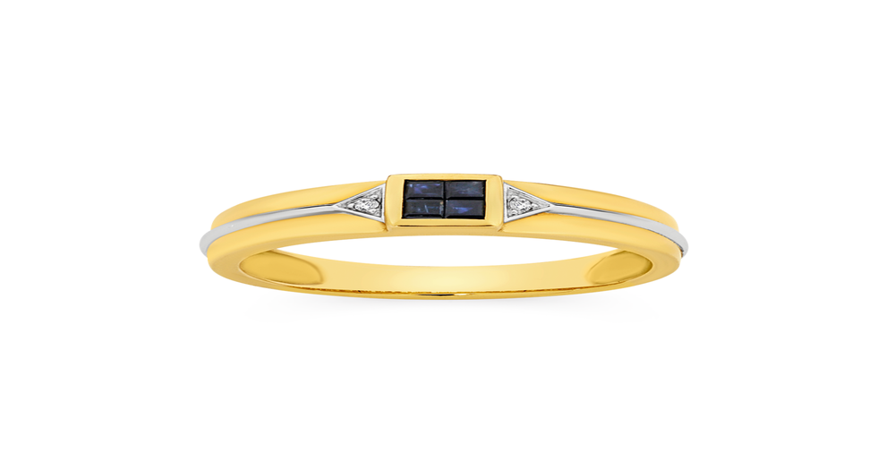 9ct Two Tone Gold Diamond & Sapphire Gents Ring Angus & Coote