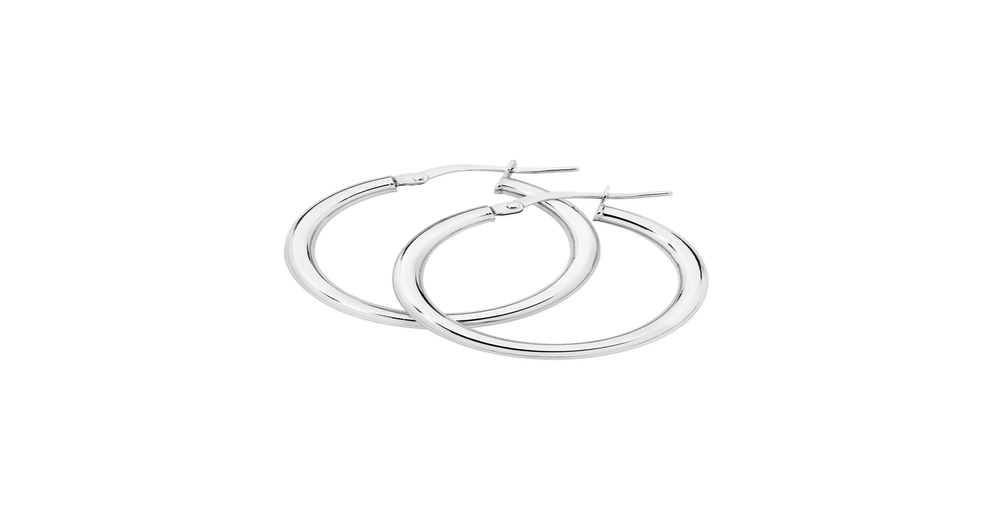 9ct White Gold 20mm Polished Hoop Earrings Angus & Coote