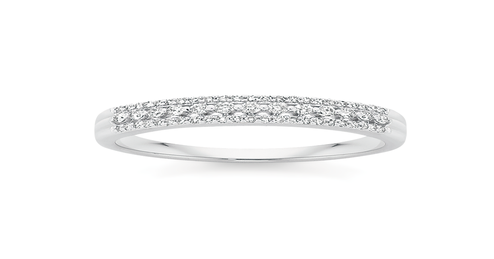 9ct White Gold Diamond 3 Row Band Angus & Coote