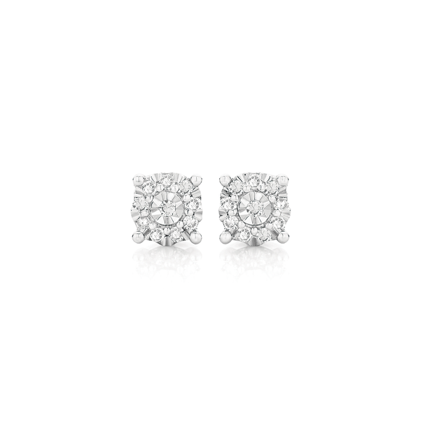 9ct White Gold Diamond Cluster Stud Earrings