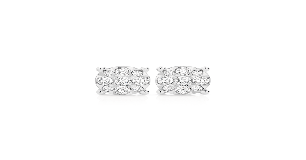 9ct White Gold Diamond Cluster Stud Earrings Angus & Coote