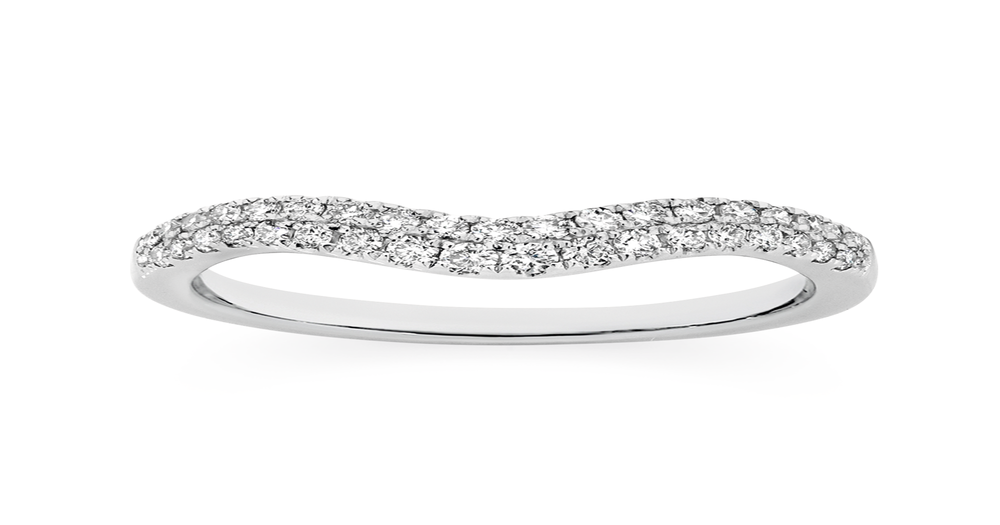 9ct White Gold Diamond Curved Two Row Band | Angus & Coote