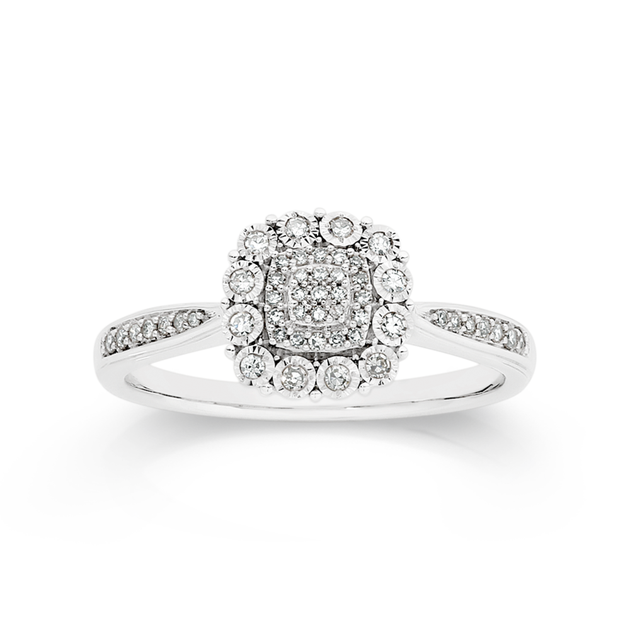 9ct White Gold Diamond Cushion Cluster Ring | Angus & Coote