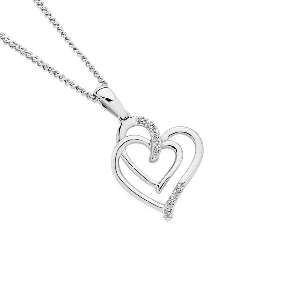 Double Heart Necklace Diamond Accents Sterling Silver | Kay