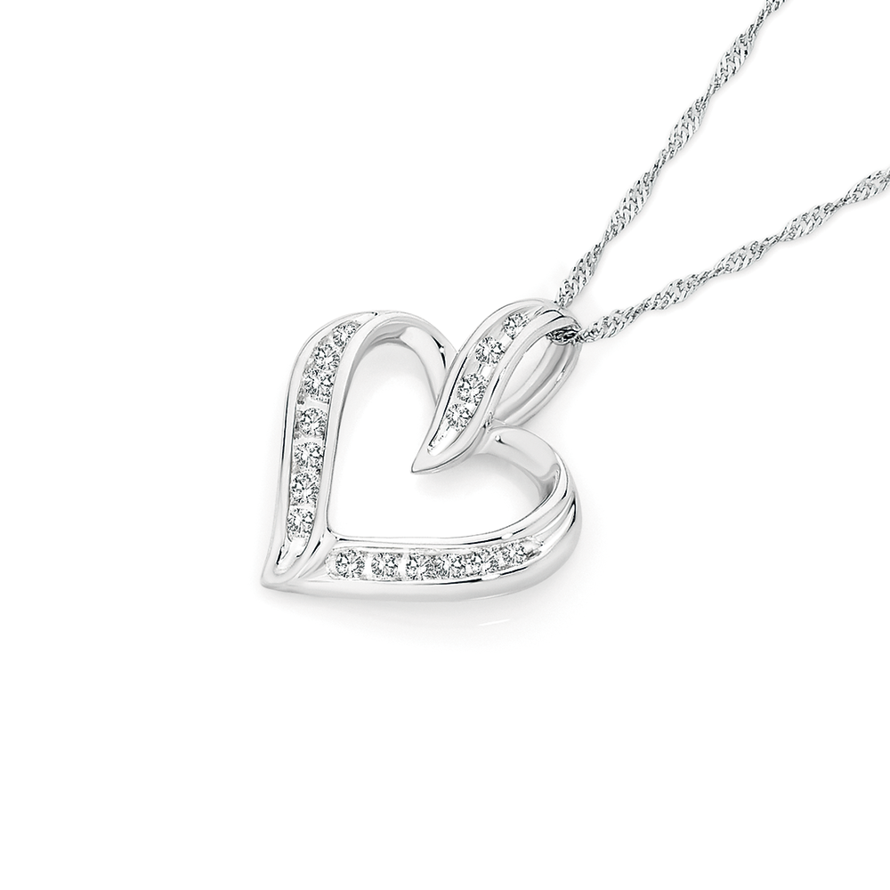9ct White Gold Diamond Heart Pendant Pendants Angus And Coote