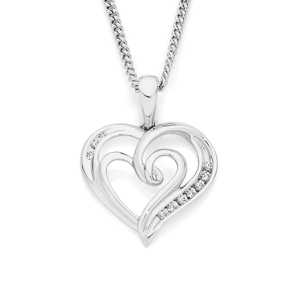 9ct White Gold Diamond Heart to Heart Swirl Pendant