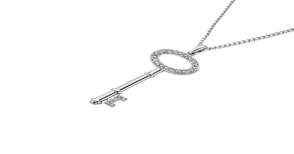 9ct White Gold Diamond Key Pendant Angus & Coote