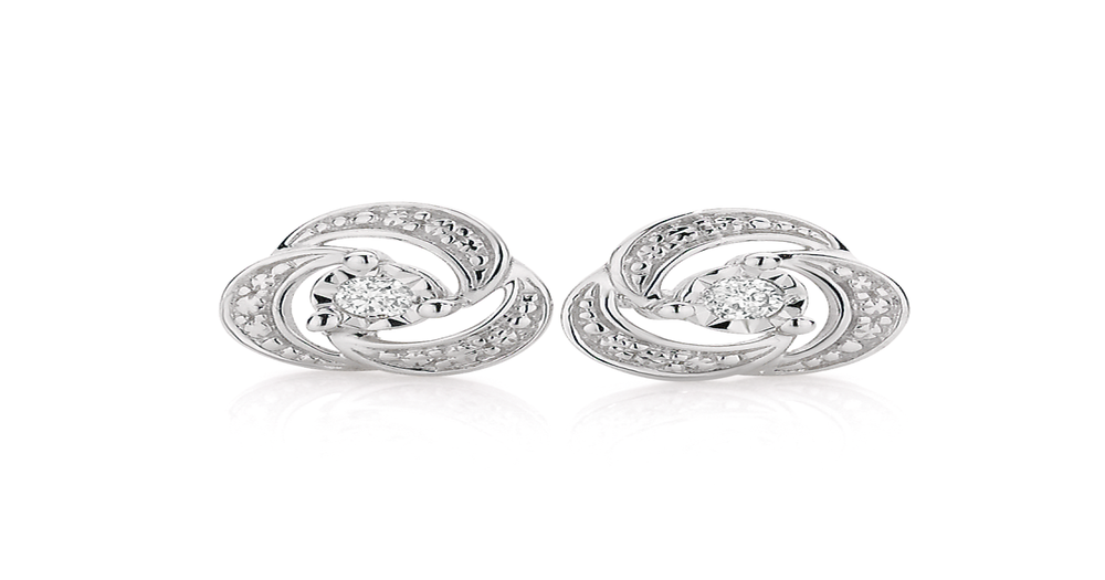 9ct White Gold Diamond Knot Studs Angus & Coote