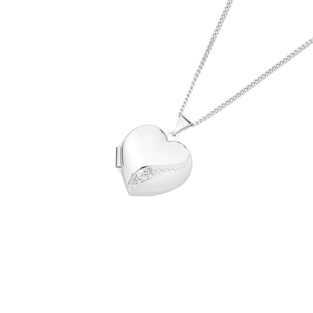Angus Locket 9ct White Gold Diamond-set Swirl Heart Locket | Angus & Coote