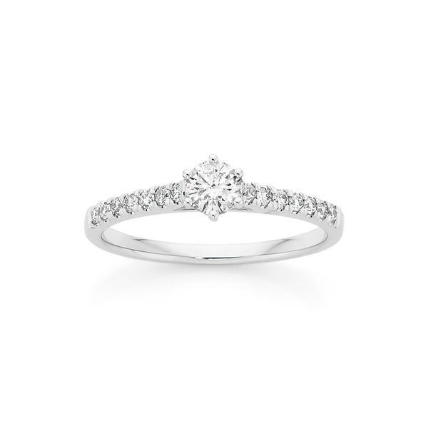 9ct White Gold Diamond Shoulder Solitaire Ring