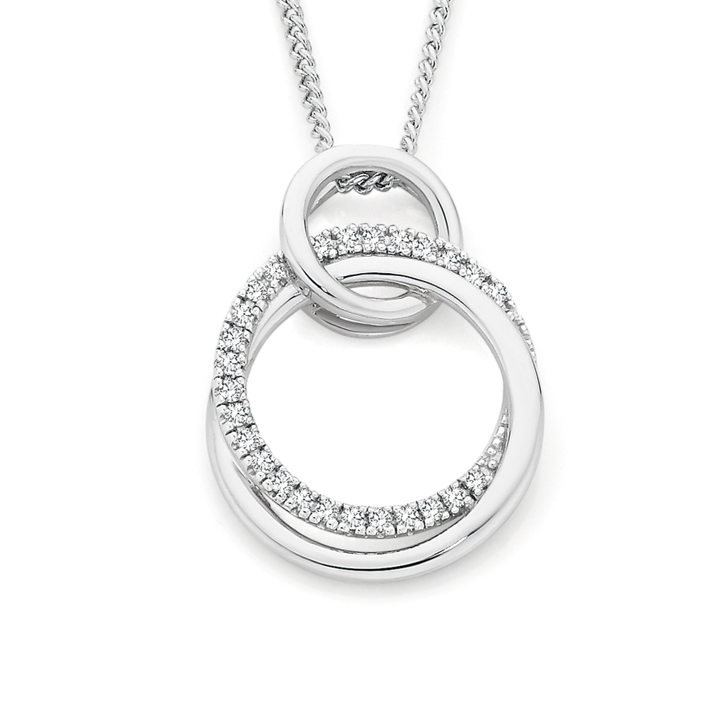 9ct White Gold Diamond Triple Circle 