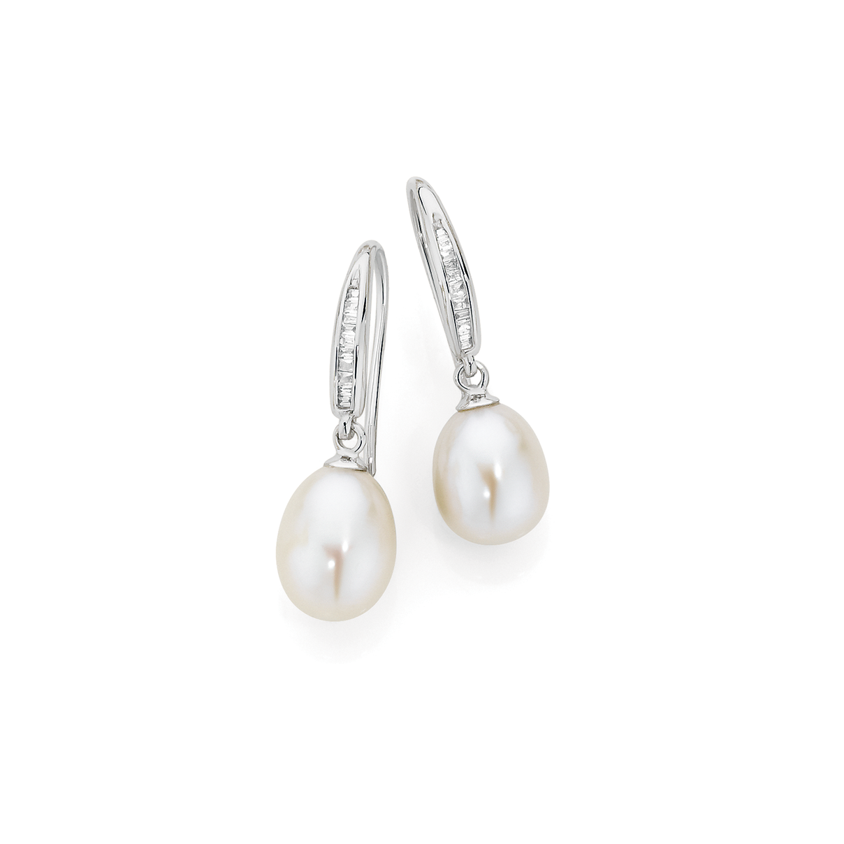 9ct White Gold Pearl & Diamond Drop Earrings | Earrings | Angus and Coote