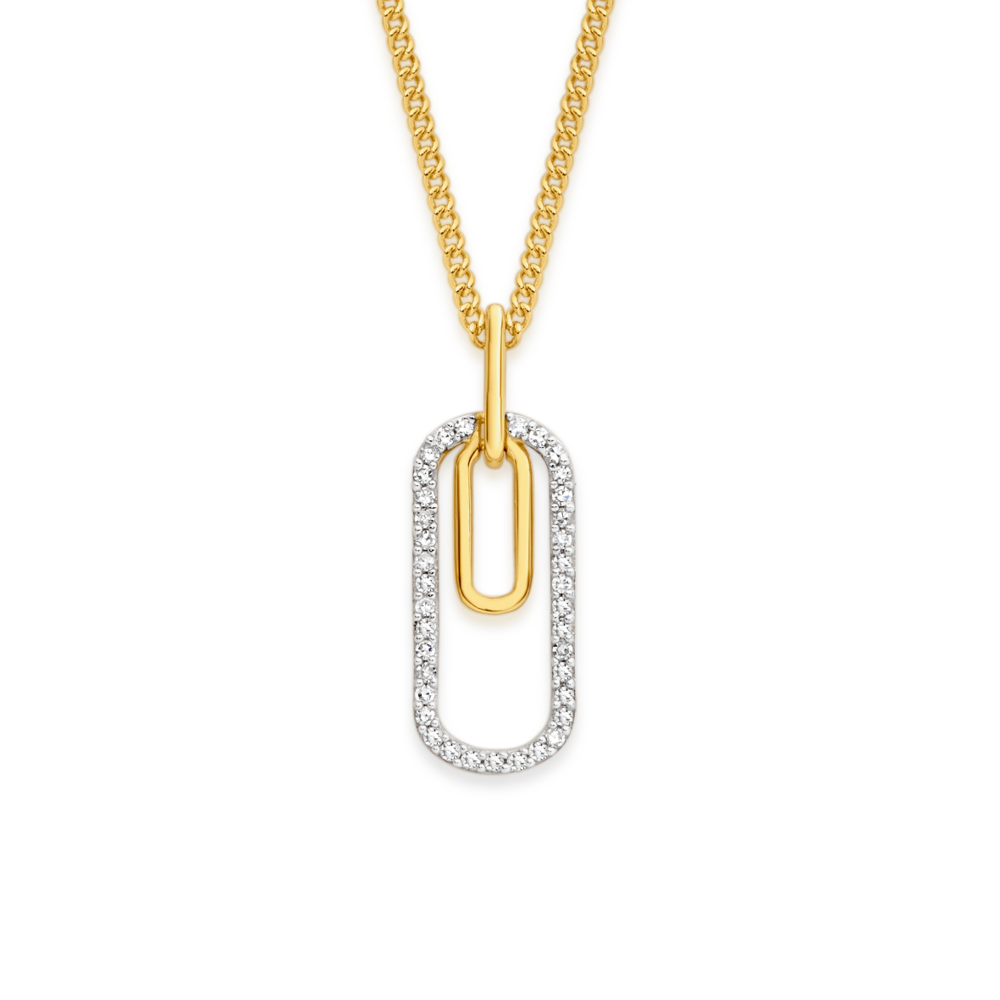 Exquisites 9ct Gold Diamond Paperclip Pendant | Angus & Coote