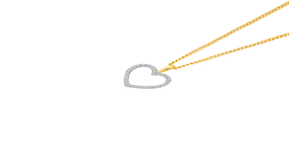 Exquisites 9ct Gold Diamond Small Open Heart Pendant | Angus & Coote