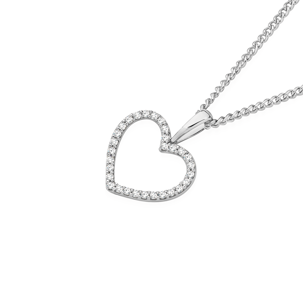 Exquisites 9ct White Gold Diamond Heart Pendant Angus Coote