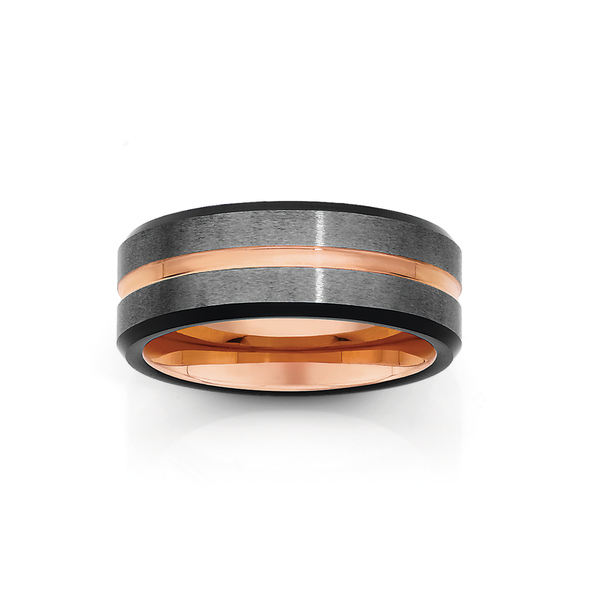 M+Y Rose Plate & Black Tungsten Carbide Ring