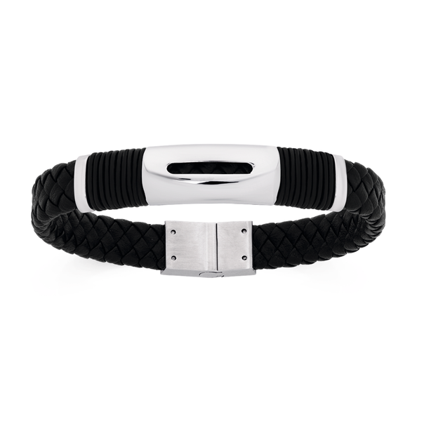 M+Y Stainless Steel Black PVC Identity Style Bracelet