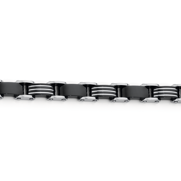 M+Y Steel 4 Black Lines & Bar Bracelet