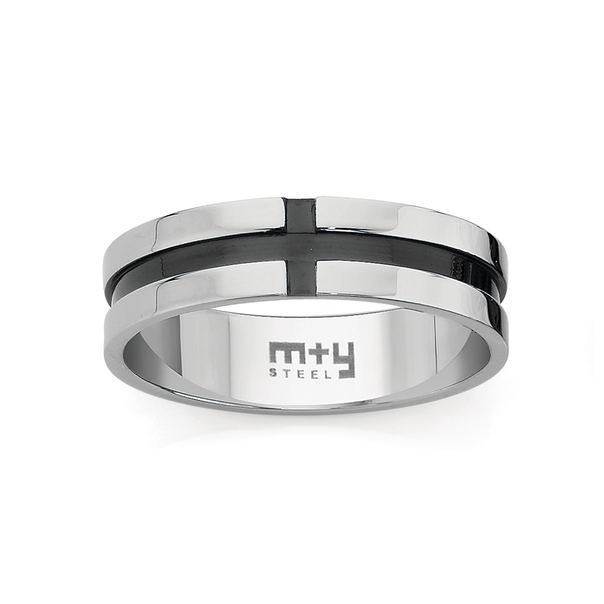 M+Y Steel Black Side Cross Ring