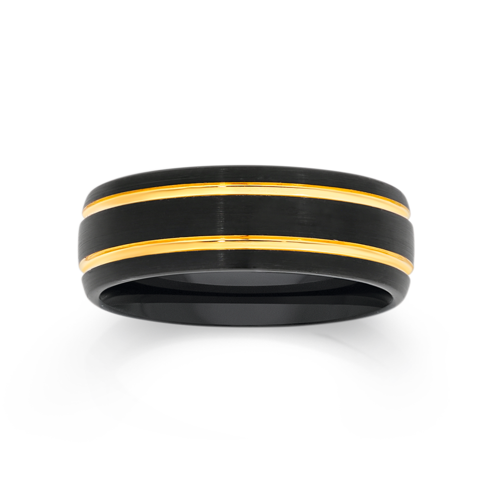 Black Zirconium Men's Ring with 14k Rose Gold Inlay and Anodized Groov |  Revolution Jewelry