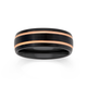 M+Y Tungsten Carbide Black & Two Rose Gold Plate Line Ring