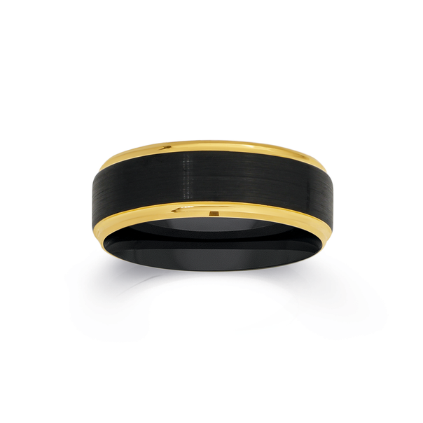 M+Y Tungsten Carbide Gold Plated Rim Black Ring