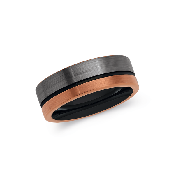 M+Y Tungsten Carbide Rose and Grey Matte Ring