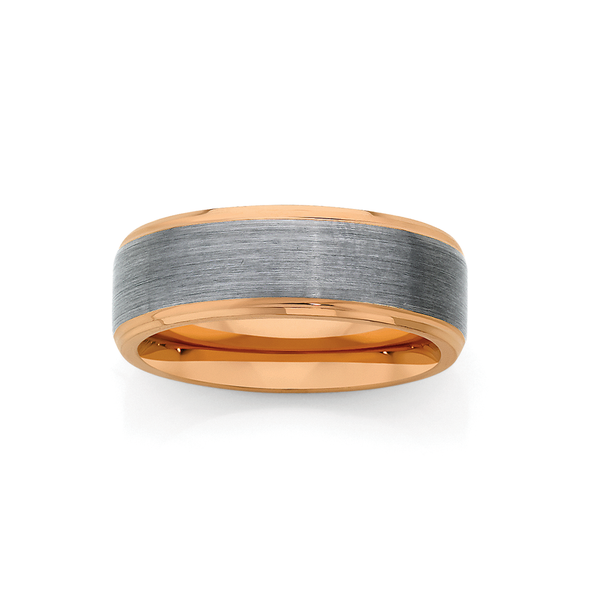 M+Y Tungsten Carbide Rose Gold & Grey Satin Ring
