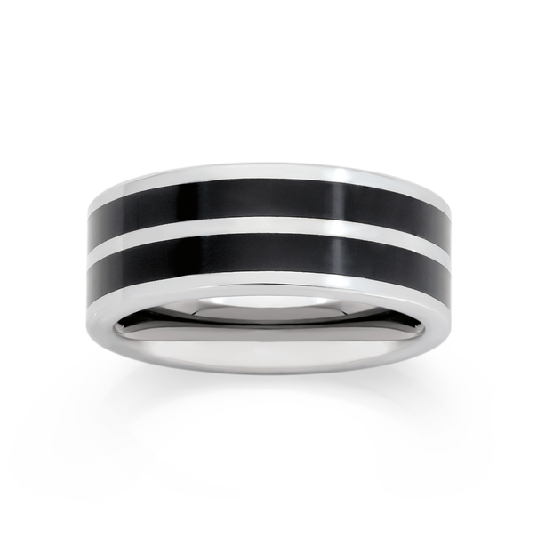 M+Y Tungsten Carbide & Two Black Lines ring