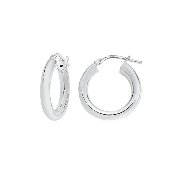 Silver 12mm Round Light Tube Hoop Earrings