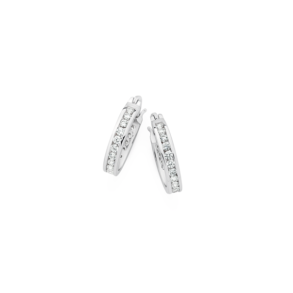 Silver 13mm Channel Set Cubic Zirconia Earrings