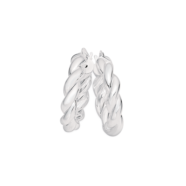 Silver 15mm 5mm Wide Twist Hoop Earrings