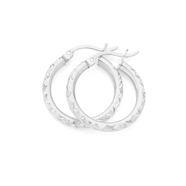 Silver 15mm Diamond Cut Hoop Earrings