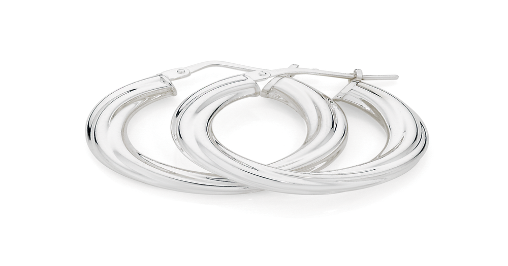 Silver 15mm Twist Hoop Earrings Angus & Coote
