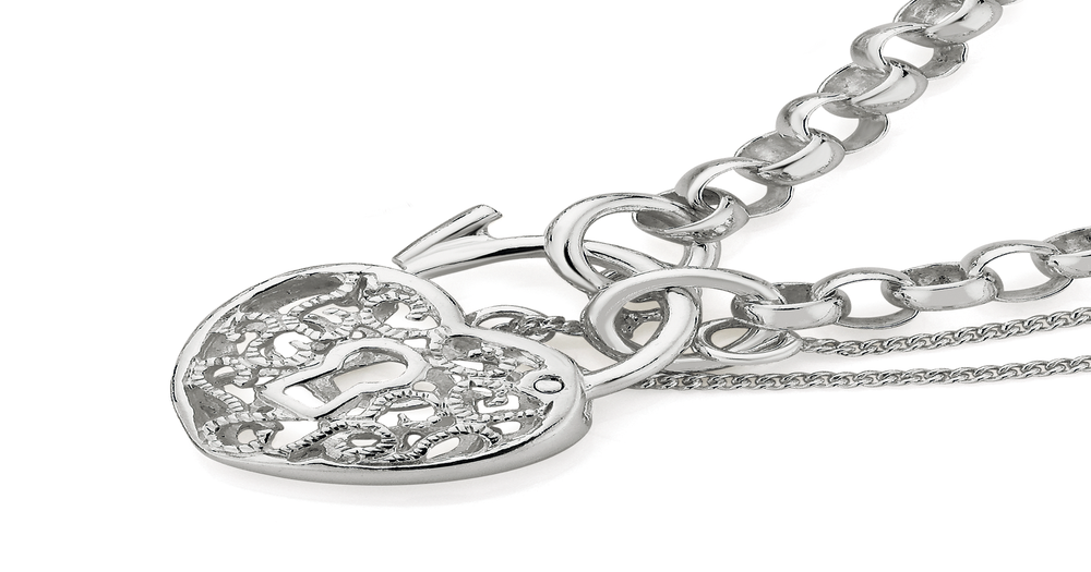 Silver 19cm Belcher Padlock Bracelet Angus & Coote