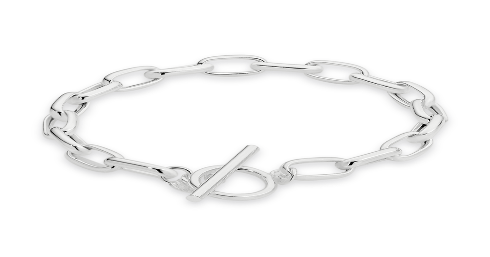 Silver 19cm Rounded Long Link Fob Bracelet Angus & Coote