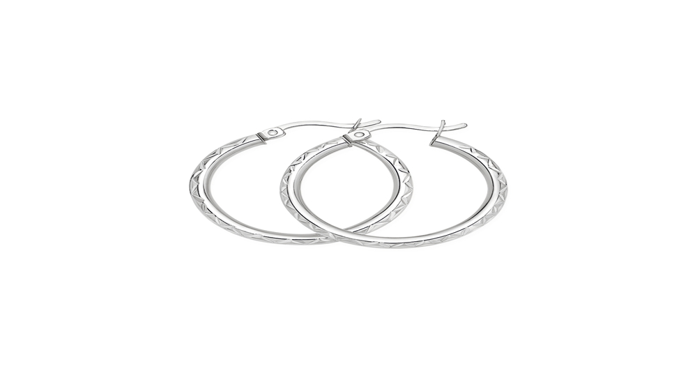 Silver 20mm Diamond Cut Hoop Earrings Angus & Coote