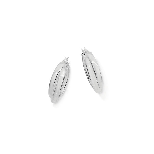 Silver 20mm Double Crossover Tube Earrings