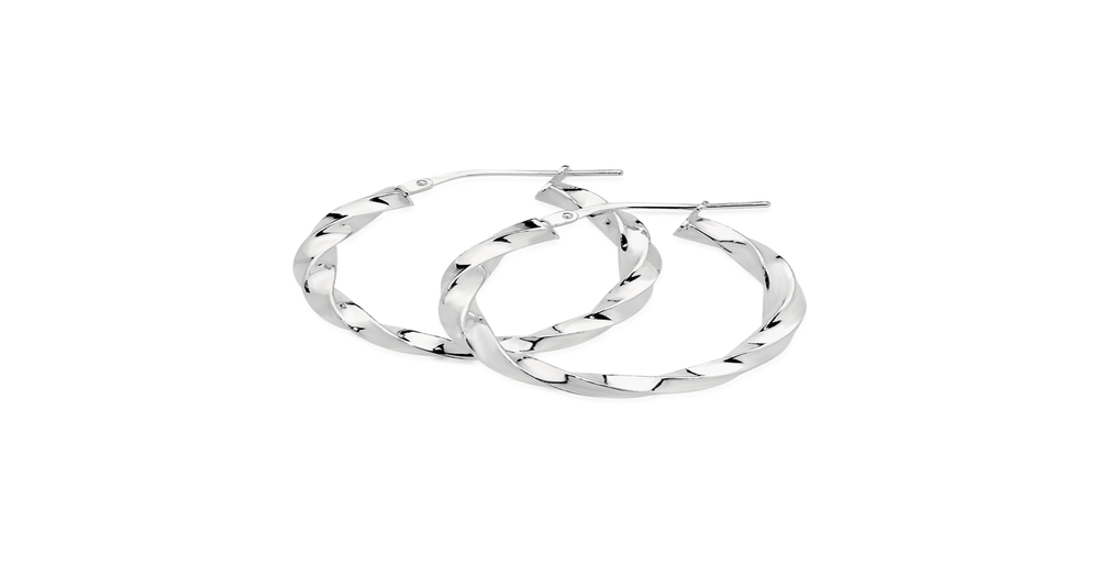 Silver 20mm Twist Hoop Earrings Angus & Coote